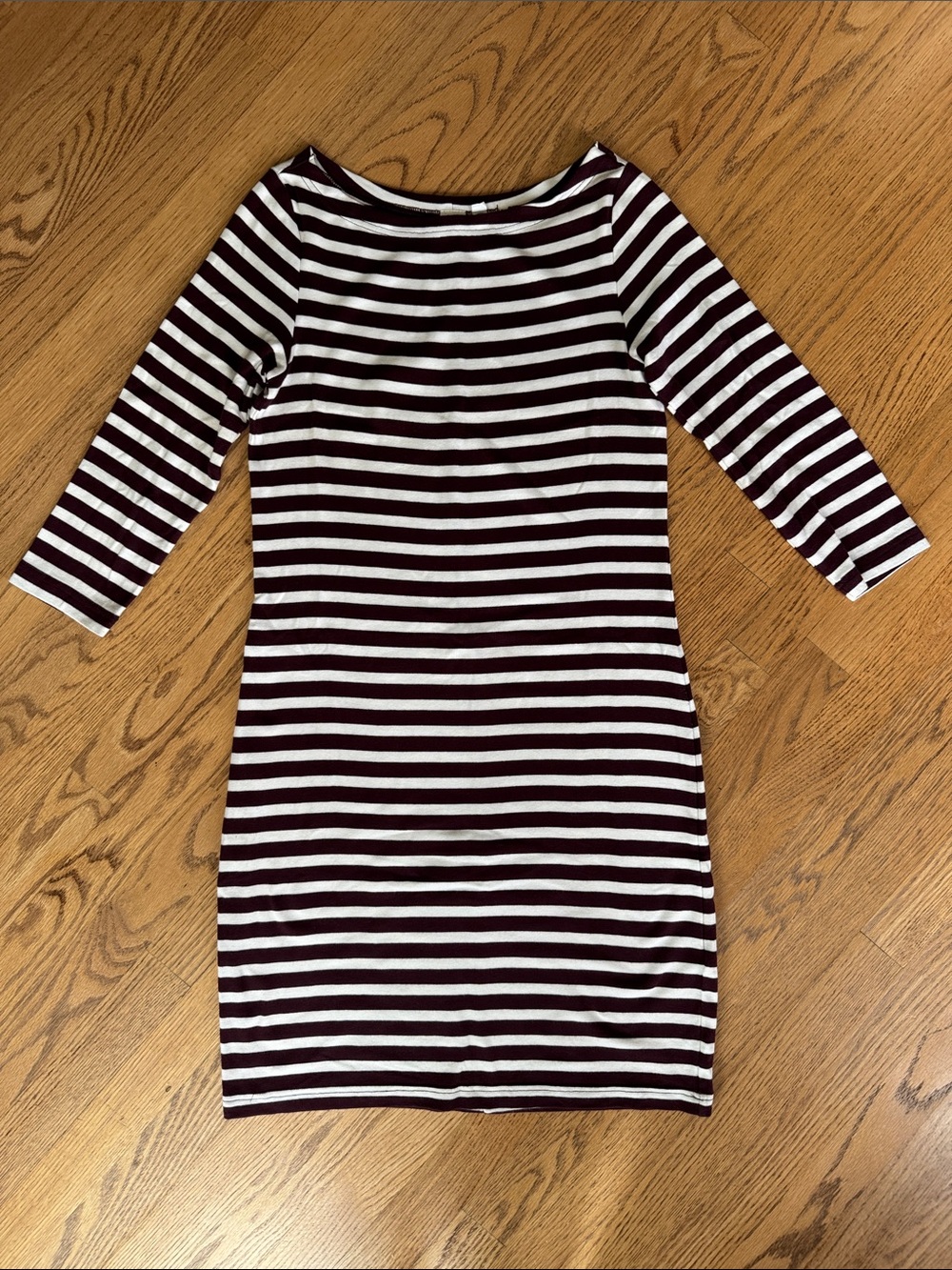 GAP Maroon and White Striped Boatneck Midi Dress. Size Medium.
